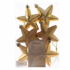 Kerstboom decoratie sterren goud 6 stuks Christmas Gold 7 cm