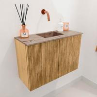 Toiletmeubel Mondiaz Joya Dlux | 60 cm | Meubelkleur Oak | Faye wastafel Arena Wasbak Midden | Zonder kraangat(en)