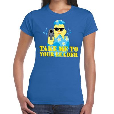 Fout paas t-shirt blauw take me to your leader voor dames Fout paas t-shirt blauw take me to your leader voor dames