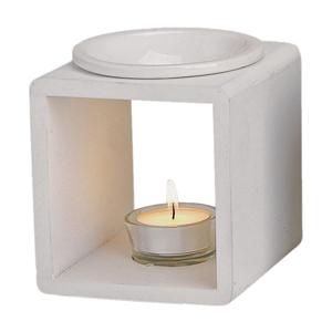 Geurbrander voor amberblokjes/geurolie/waxmelts - keramiek - wit - 11 x 11 x 13 cm