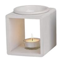 Geurbrander voor amberblokjes/geurolie/waxmelts - keramiek - wit - 11 x 11 x 13 cm