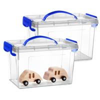 Opslagbox met deksel - 2x - transparant blauw - 6 liter - 25 x 19 x 17 cm - kunststof