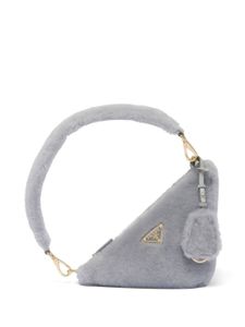 Prada mini sac porté épaule en peau lainée à plaque logo - Gris