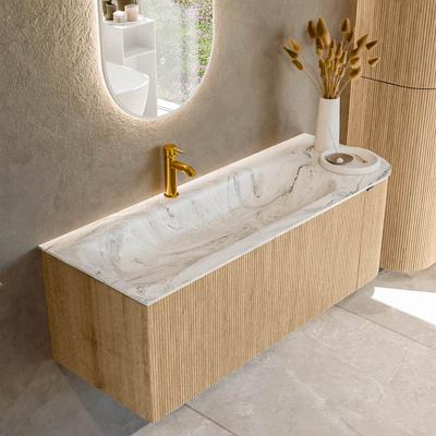 Badmeubel Mondiaz Kurve-Dlux | 125 cm | Meubelkleur Oak | Wastafelkleur Glace | Solid surface | Links spoelbak | 1 kraangat