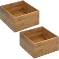 Set van 2x stuks sieraden/make-up houder/box - vierkant - 18 x 18 x 9,5 cm - bamboe hout