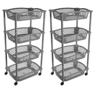 2x stuks keuken opberg trolleys/roltafels met 4 manden 86 cm donkergrijs