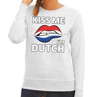 Kiss me I am Dutch sweater grijs dames - thumbnail