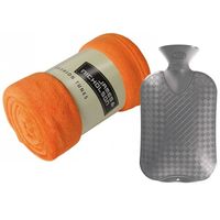 Fleece deken/plaid - oranje - 120 x 160 cm - kruik - 2 liter - Plaids - thumbnail