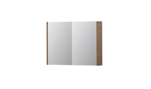 INK SPK1 spiegelkast met 2 dubbel gespiegelde deuren, 1 verstelbaar glazen planchet, stopcontact en schakelaar 80 x 14 x 60 cm, fineer ash grey