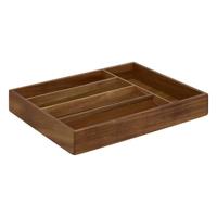 Bestekbak indeling / keuken organizer - 5-vaks - acacia hout - 38 x 28 x 7 cm
