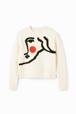 Oversized trui met gezicht - WHITE - M