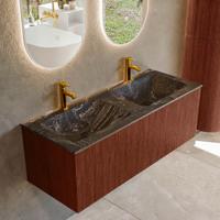 Badmeubel Mondiaz Kurve-Dlux | 120 cm cm | Meubelkleur Ruby | Wastafelkleur Lava | Solid surface | Wasbak beiden zijden spoelbak | 2 kraangaten