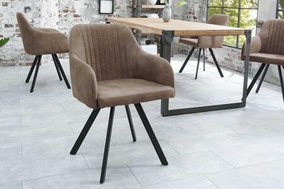 Retro design stoel LUCCA antiek taupe met quilten industrieele stijl - 38309