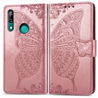 Butterfly Love bloemen reliëf horizontale Flip lederen case voor Huawei P Smart Z met houder & kaartsleuven & portemonnee & Lanyard (Rose goud)