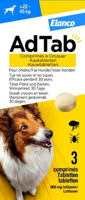 AdTab kauwtablet tegen teken en vlooien voor honden van 22 tot 45 kg