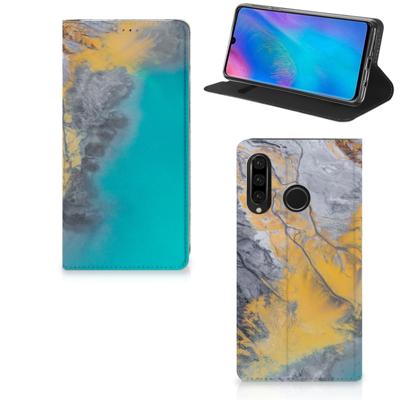 Huawei P30 Lite New Edition | Standcase | Marble Blue Gold