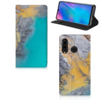 Huawei P30 Lite New Edition | Standcase | Marble Blue Gold