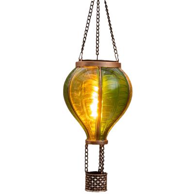 Solar luchtballon lantaarn - groen - hangend - 12 led lampjes - vlam effect - 11 x 36 cm