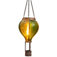 Solar luchtballon lantaarn - groen - hangend - 12 led lampjes - vlam effect - 11 x 36 cm