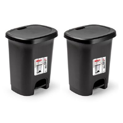 Plasticforte Pedaalemmer - 2x - 8L - zwart - kunststof - 25 x 21 x 30 cm