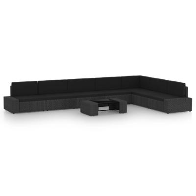 8-delige Loungeset met kussens poly rattan zwart