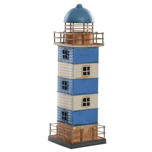 Decoratie Maritiem beeldje Vuurtoren - Metaal - 12 x 31 cm - blauw/wit