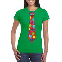 Kerst t-shirt stropdas met kerstballen print groen voor dames - thumbnail