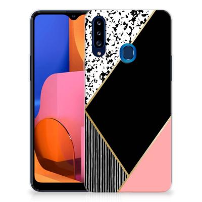 Samsung Galaxy A20s | TPU Hoesje | Zwart Roze Vormen