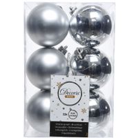 12x Kunststof kerstballen glanzend/mat zilver 6 cm kerstboom versiering/decoratie   -