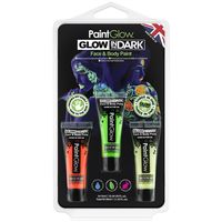 PaintGlow Face/Body paint set - roze/groen/oranje - 3x13 ml - neon/glow in the dark - waterbasis   -