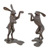 A BRONZE SCULPTURE OF 2 BOXING HARES