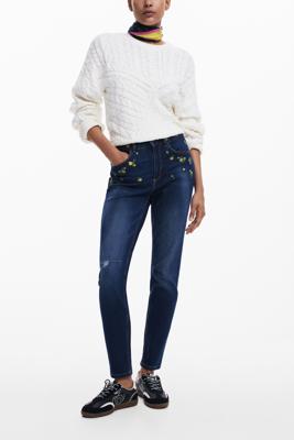 Bloemen denim broek - BLUE - 44 Bloemen denim broek - BLUE - 44