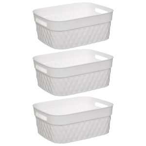 5Five Opbergmand/box van kunststof - 3x - wit - 21 x 27 x 11 cm - 5 liter