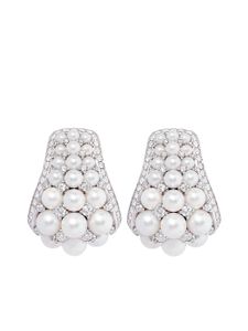 David Morris boucles d'oreilles Pearl Rose Deco en or blanc 18ct serties de perles et de diamants - Argent