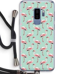 Flamingoprint groen: Samsung Galaxy S9 Plus Transparant Hoesje met koord