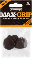 Dunlop 471P3C Max Grip Jazz III Carbon Fiber 1.38mm Plectrum 6-Pack