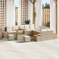 13-delige tuinsofa set met kussens in beige van poly rattan en acacia