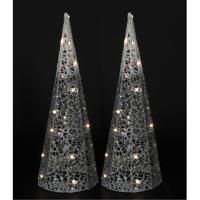 Countryfield LED verlichte kegel kerstboom lampen - 2x - zilver - 20 leds - H40 cm - timer - thumbnail