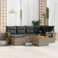 7-delige Loungeset met kussens poly rattan grijs