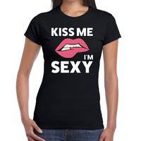Kiss me i am sexy t-shirt zwart dames Kiss me i am sexy t-shirt zwart dames