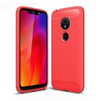 Geborsteld textuur koolstofvezel TPU Case voor Motorola Moto G7 Play (rood)