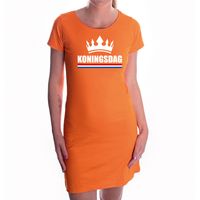 Koningsdag jurkje met witte kroon oranje voor dames - thumbnail