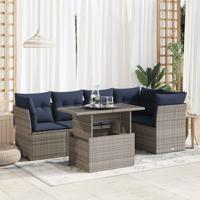6-delige Loungeset met kussens poly rattan acacia grijs