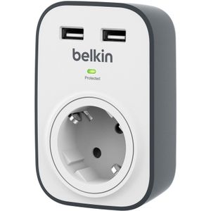 Belkin BSV103 SurgeCube-spanningsbeveiliger met 1 stopcontact en 2 USB-poorten stekkerdoos