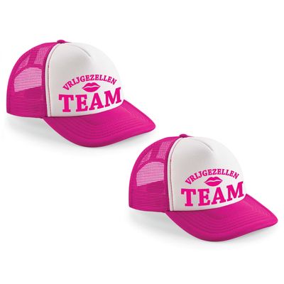 4x stuks roze fuchsia/ wit Vrijgezellen Team snapback cap/ truckers pet dames - Vrijgezellenfeest pe