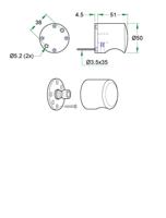 STAR voordeurknop 50mm op rozet, rvs mat