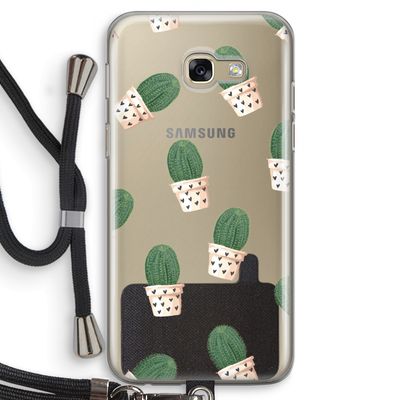 Cactusprint roze: Samsung Galaxy A5 (2017) Transparant Hoesje met koord