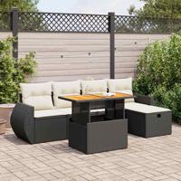 6-delige Loungeset met kussens poly rattan acacia zwart