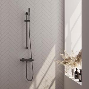 Douchekraanset Brauer Gunmetal Carving Opbouw Met Glijstang En Staafhanddouche Geborsteld Gunmetal