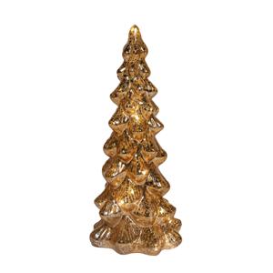 Kerstboom beeldje - goud - met LED licht - H25 cm - glas - decoratie kerstboompje